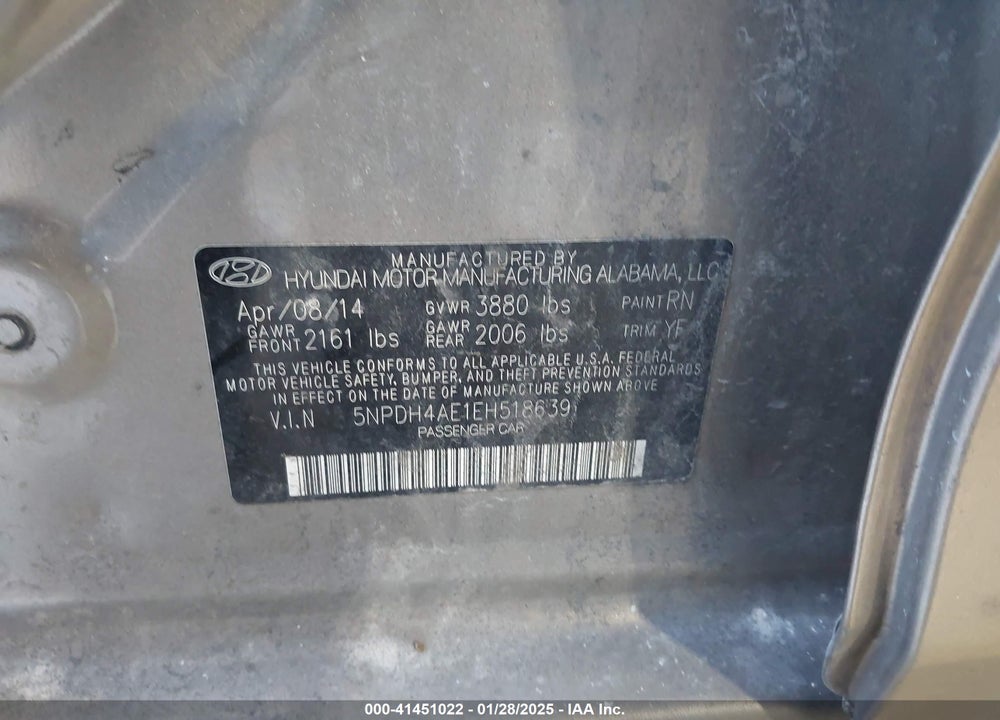 2014 HYUNDAI ELANTRA VIN: 5NPDH4AE1EH518639