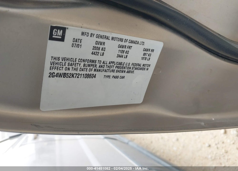 2002 BUICK REGAL LS VIN: 2G4WB52K721108604
