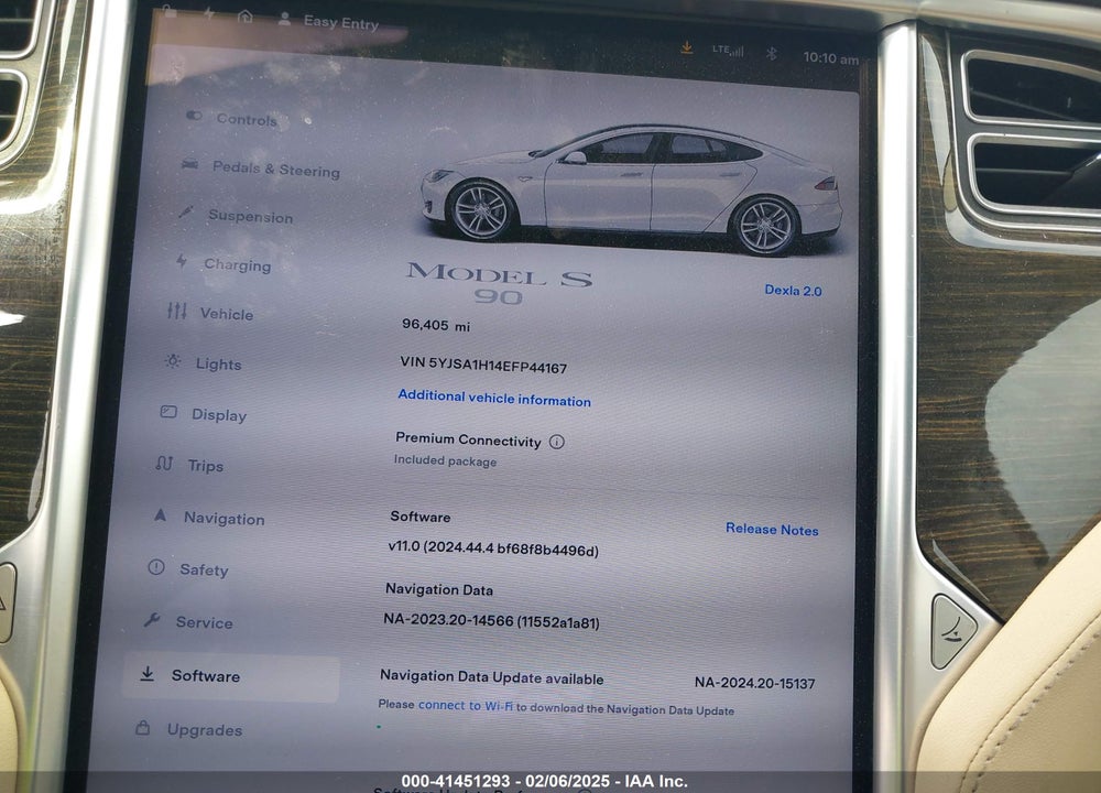 2014 TESLA MODEL S VIN: 5YJSA1H14EFP44167