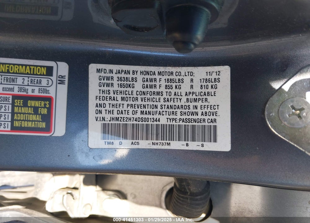 2013 HONDA INSIGHT VIN: JHMZE2H74DS001344