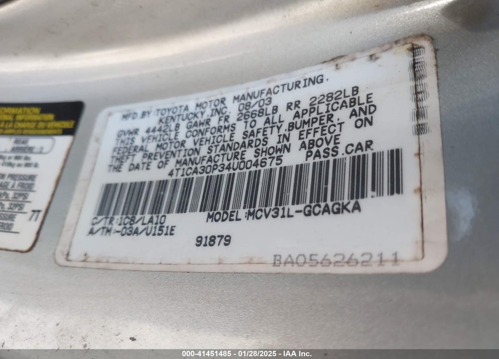 2004 TOYOTA CAMRY SOLARA SLE V6 VIN: 4T1CA30P34U004675