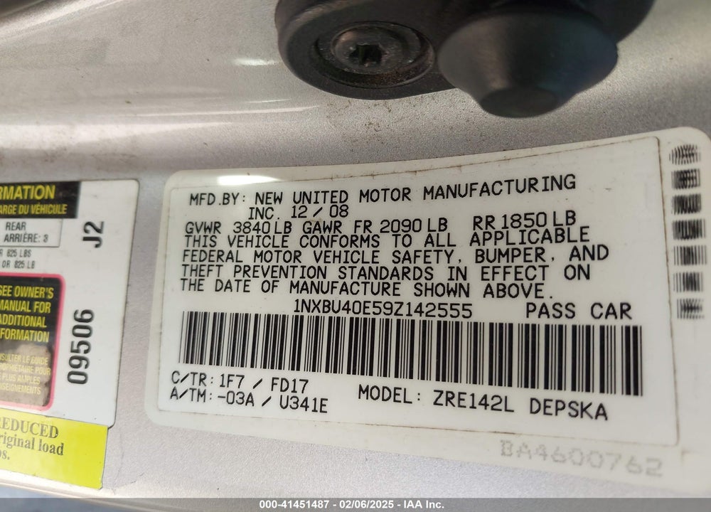 2009 TOYOTA COROLLA S VIN: 1NXBU40E59Z142555