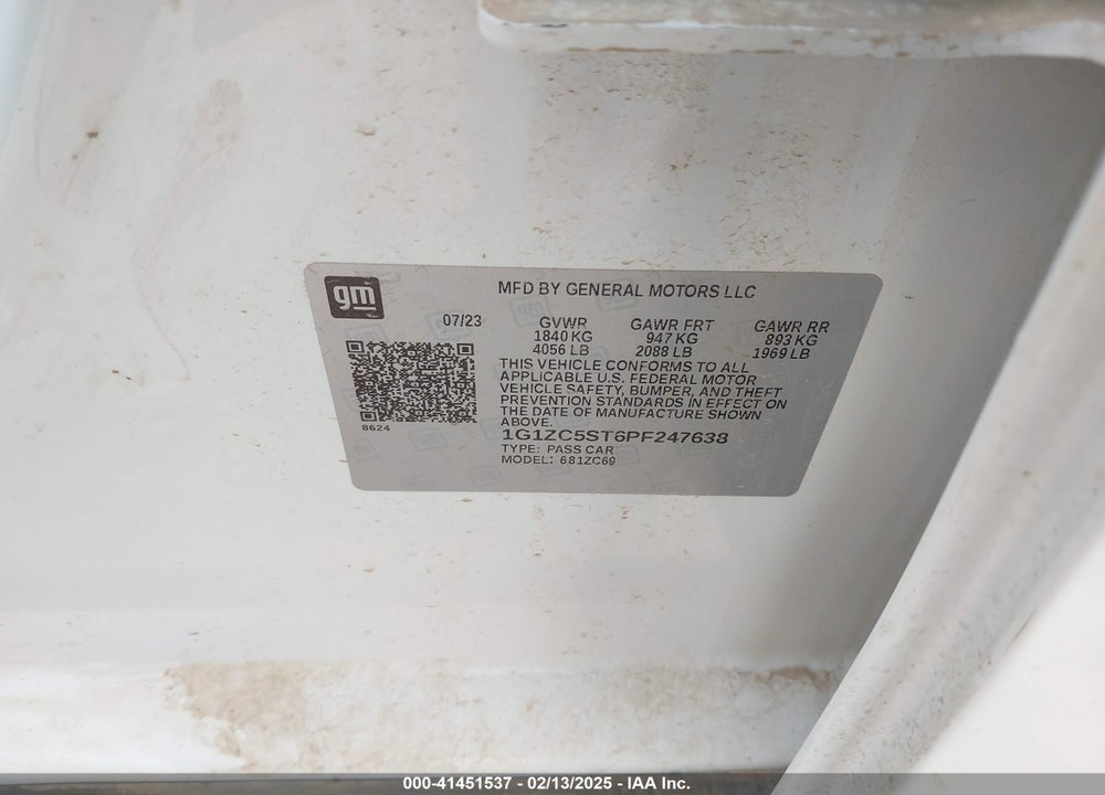 2023 CHEVROLET MALIBU FWD 1FL VIN: 1G1ZC5ST6PF247638