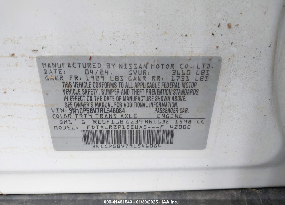 2024 NISSAN KICKS S XTRONIC CVT VIN: 3N1CP5BV7RL546084