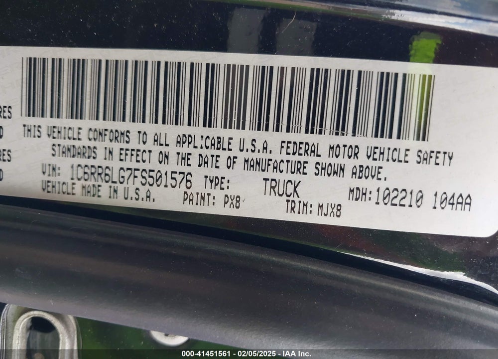 2015 RAM 1500 VIN: 1C6RR6LG7FS501576