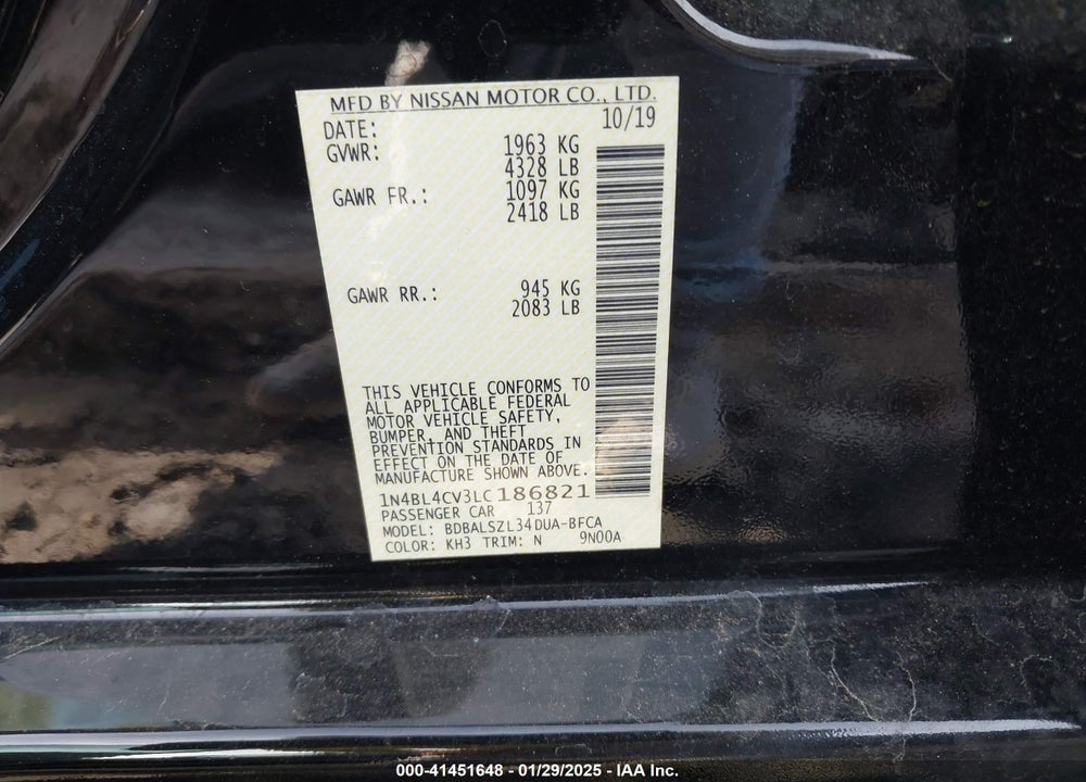 2020 NISSAN ALTIMA VIN: 1N4BL4CV3LC186821