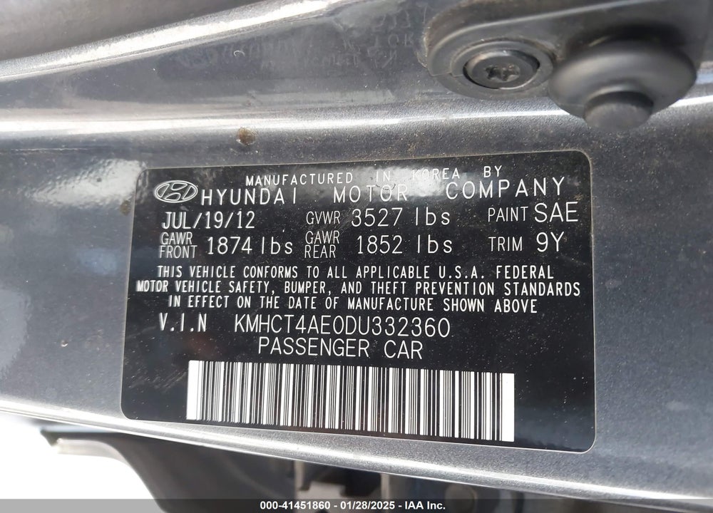 2013 HYUNDAI ACCENT GLS VIN: KMHCT4AE0DU332360