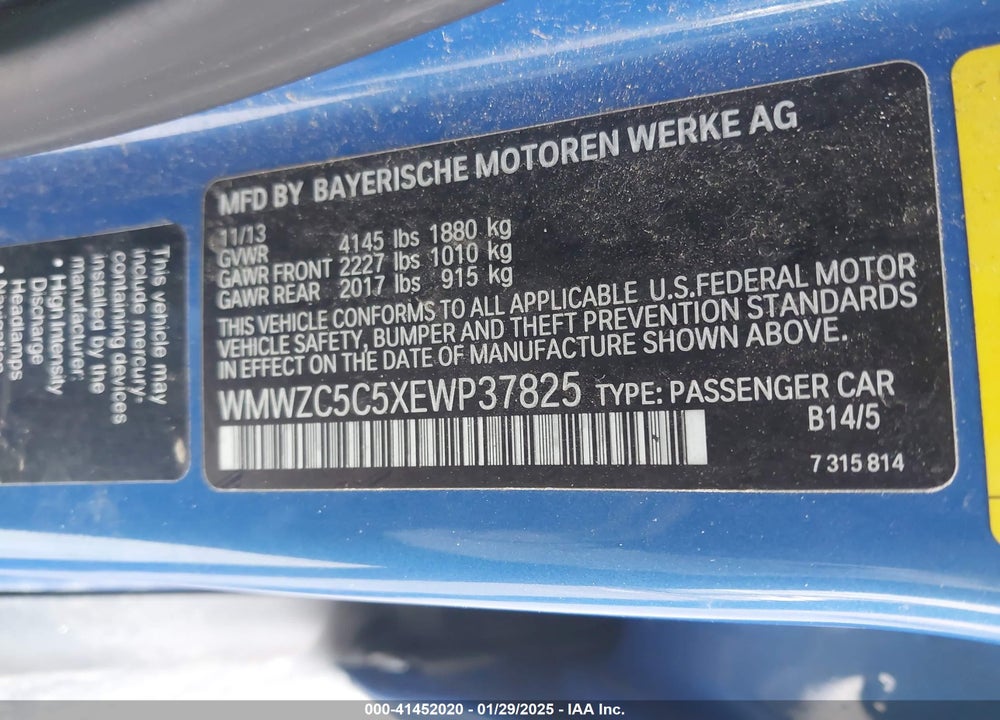 2014 MINI COUNTRYMAN COOPER S VIN: WMWZC5C5XEWP37825