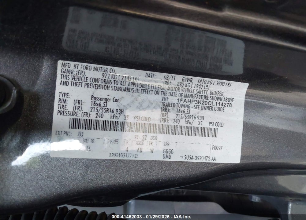 2012 FORD FOCUS SE VIN: 1FAHP3K20CL114278