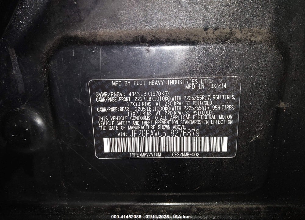 2014 SUBARU XV CROSSTREK 2.0I PREMIUM VIN: JF2GPAVC5E8276879