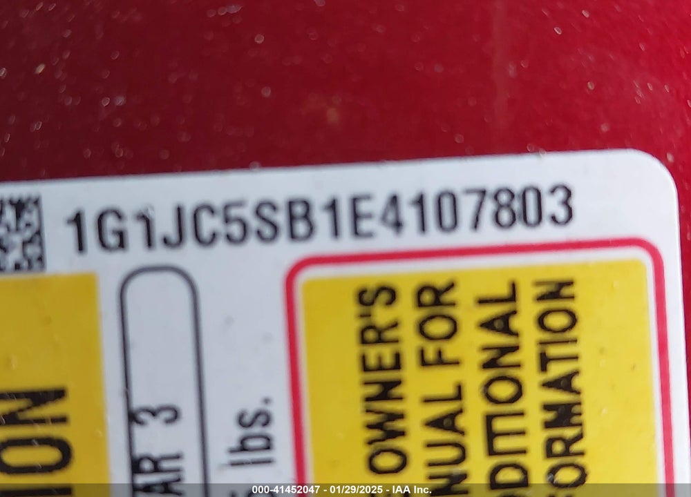 2014 CHEVROLET SONIC LT AUTO VIN: 1G1JC5SB1E4107803