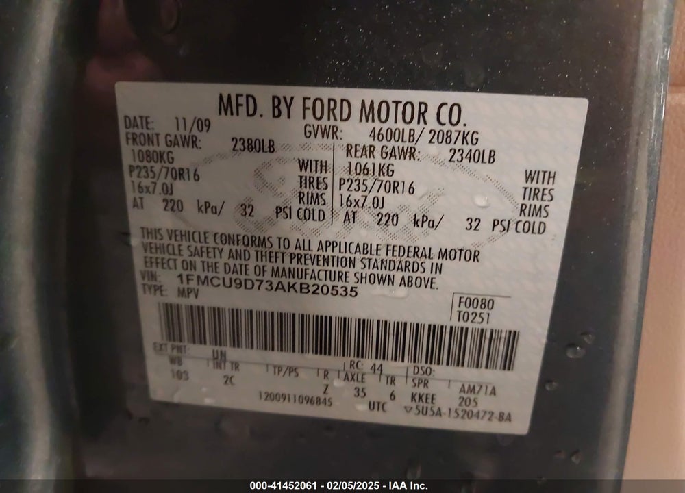 2010 FORD ESCAPE XLT VIN: 1FMCU9D73AKB20535