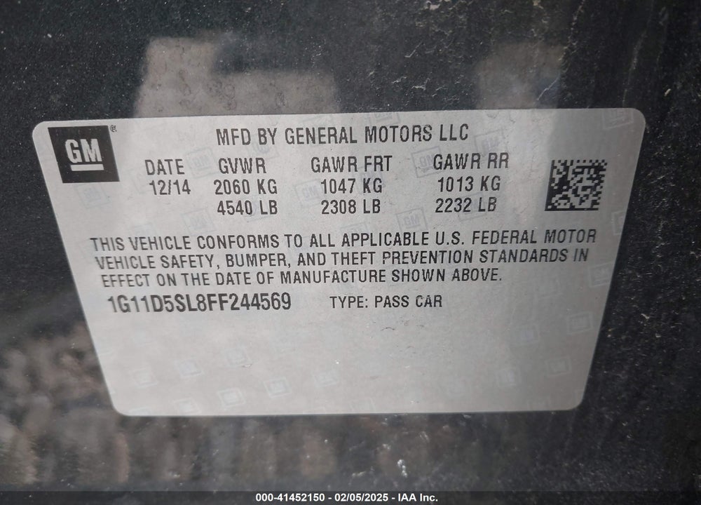 2015 CHEVROLET MALIBU VIN: 1G11D5SL8FF244569