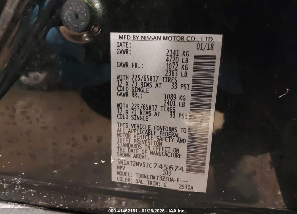 2018 NISSAN ROGUE SV VIN: 5N1AT2MV5JC745674