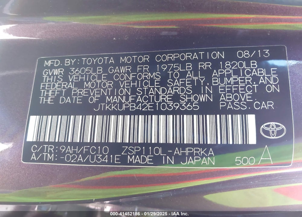 2014 SCION XD VIN: JTKKUPB42E1039365