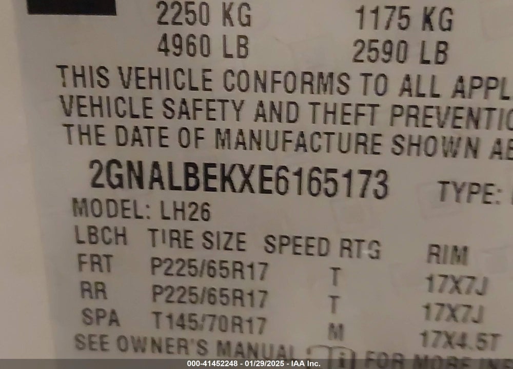 2014 CHEVROLET EQUINOX 1LT VIN: 2GNALBEKXE6165173