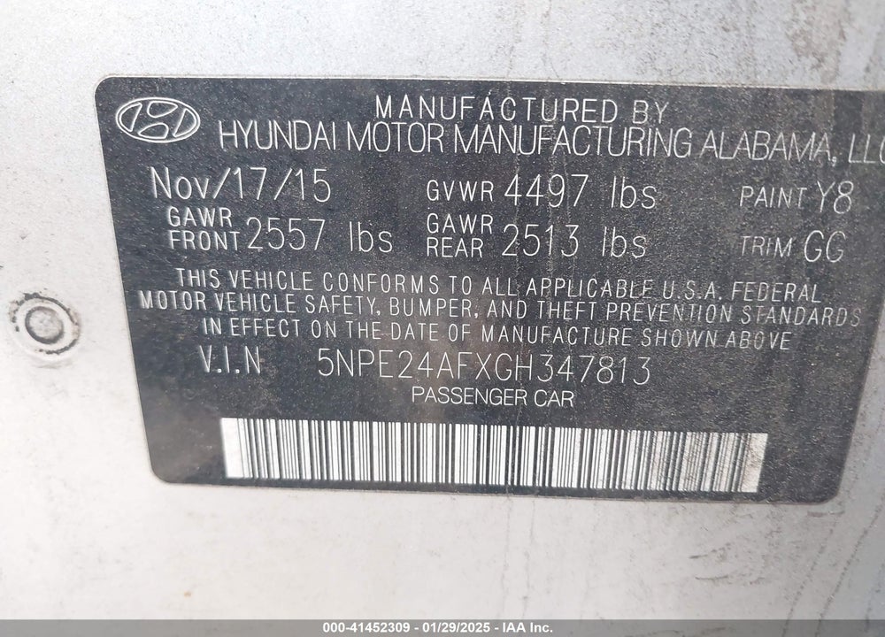 2016 HYUNDAI SONATA VIN: 5NPE24AFXGH347813