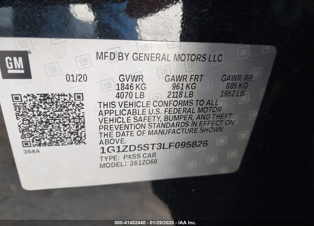 2020 CHEVROLET MALIBU VIN: 1G1ZD5ST3LF095826