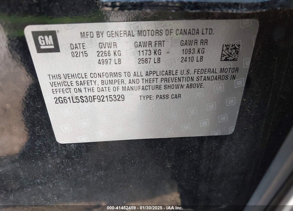 2015 CADILLAC XTS STANDARD VIN: 2G61L5S30F9215329