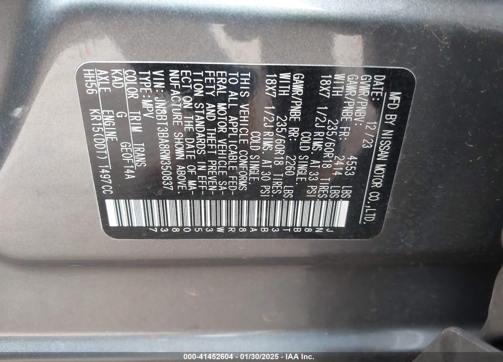 2024 NISSAN ROGUE SV FWD VIN: JN8BT3BA8RW350837