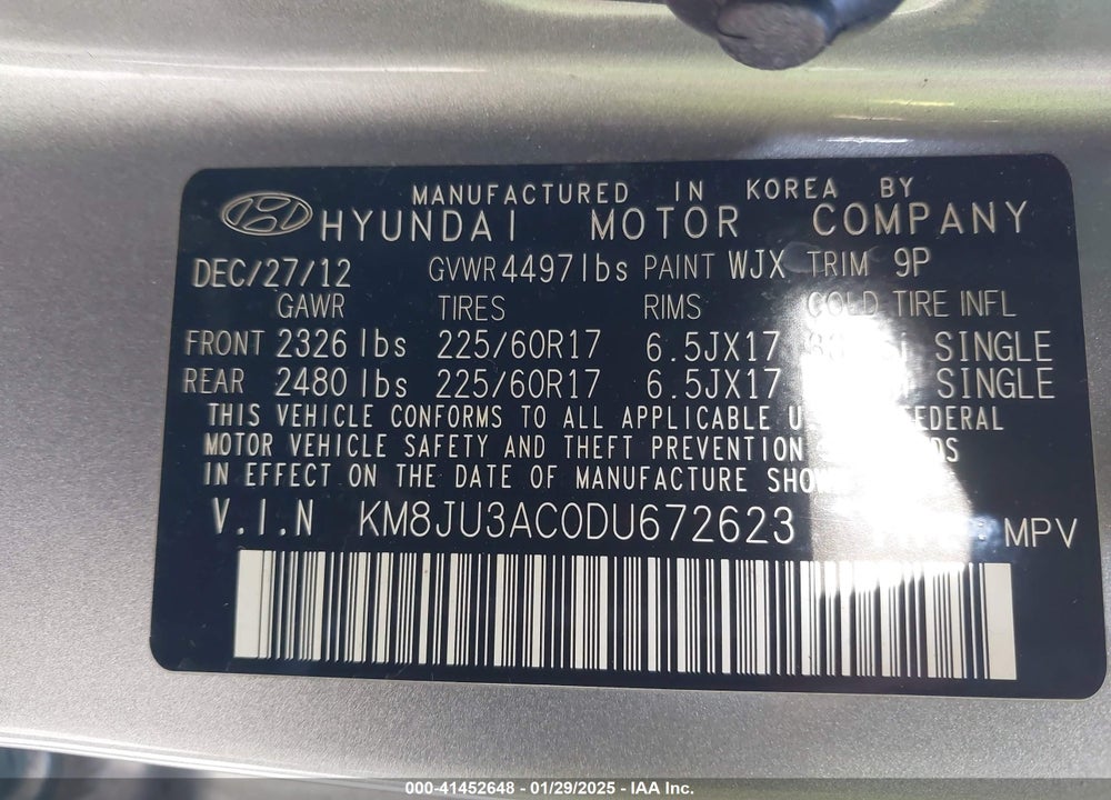 2013 HYUNDAI TUCSON GLS VIN: KM8JU3AC0DU672623