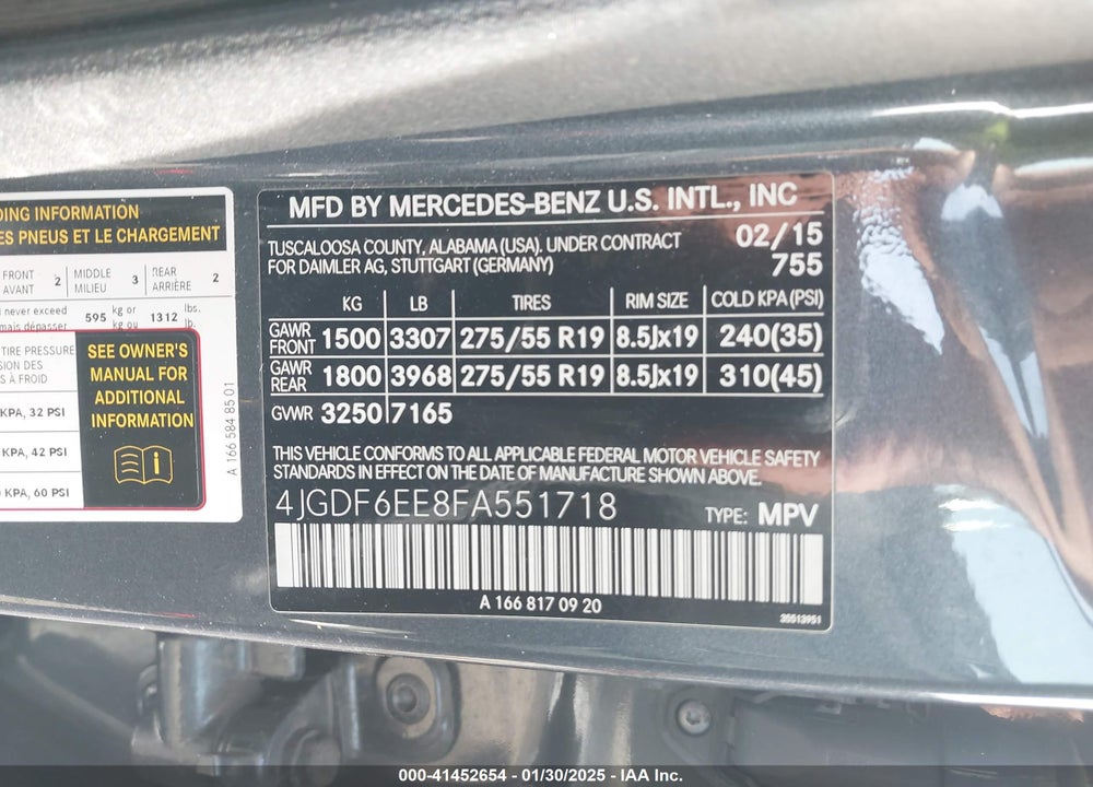 2015 MERCEDES-BENZ GL 450 4MATIC VIN: 4JGDF6EE8FA551718