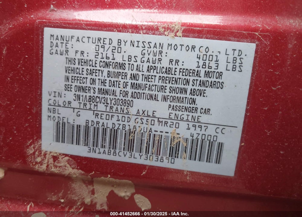 2020 NISSAN SENTRA SV XTRONIC CVT VIN: 3N1AB8CV3LY303890