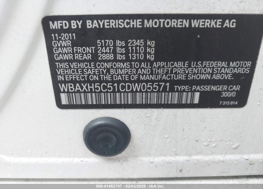 2012 BMW 528I VIN: WBAXH5C51CDW05571