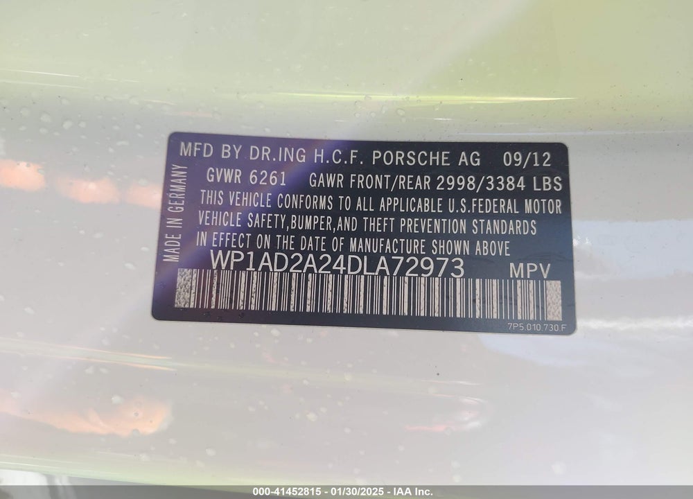 2013 PORSCHE CAYENNE VIN: WP1AD2A24DLA72973