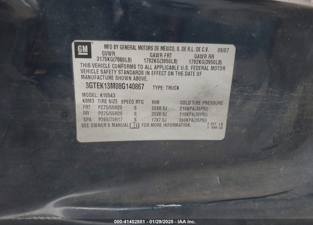 2008 SIERRA GMC  1500 SLE1 VIN: 3GTEK13M08G140867