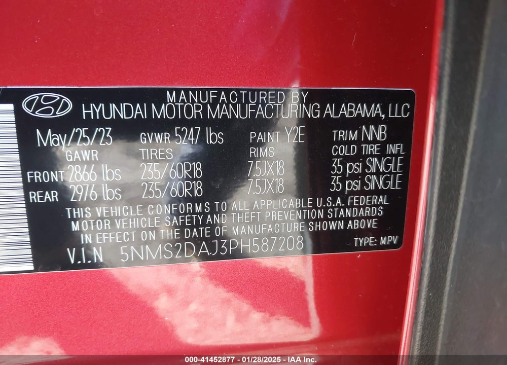 2023 HYUNDAI SANTA FE SEL VIN: 5NMS2DAJ3PH587208