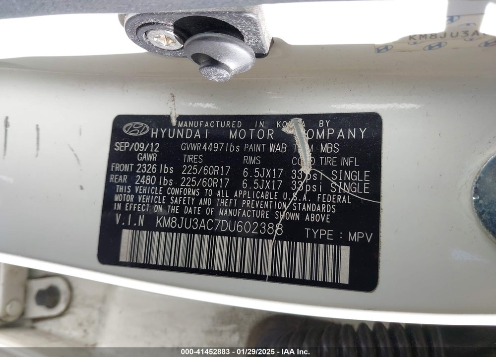 2013 HYUNDAI TUCSON GLS VIN: KM8JU3AC7DU602388