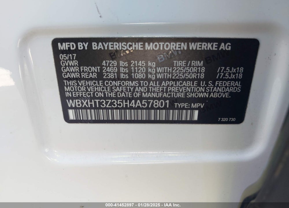 2017 BMW X1 XDRIVE28I VIN: WBXHT3Z35H4A57801