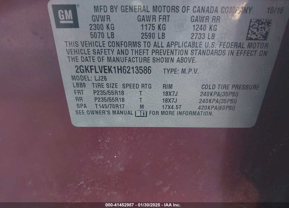 2017 GMC TERRAIN DENALI VIN: 2GKFLVEK1H6213586