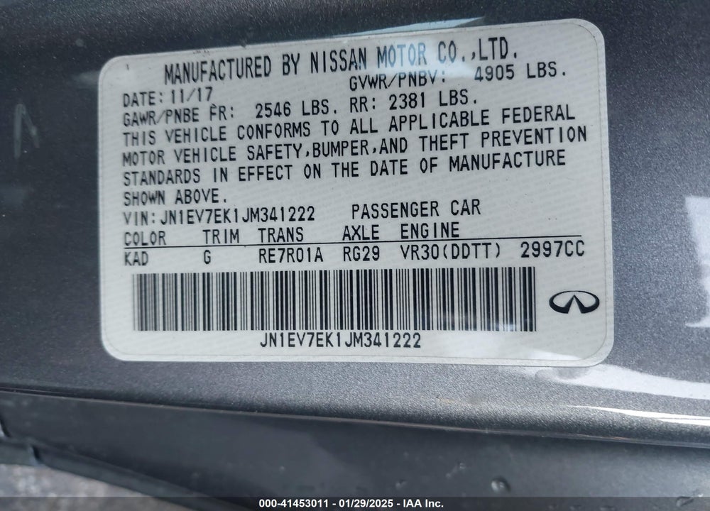 2018 INFINITI Q60 3.0T LUXE VIN: JN1EV7EK1JM341222