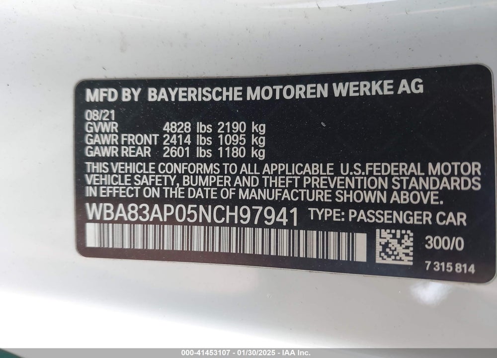 2022 BMW M440I VIN: WBA83AP05NCH97941