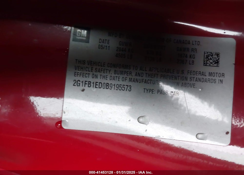 2011 CHEVROLET CAMARO VIN: 2G1FB1ED0B9195573