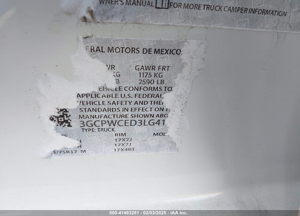 2020 CHEVROLET SILVERADO 1500 2WD SHORT BED LT VIN: 3GCPWCED7LG157180