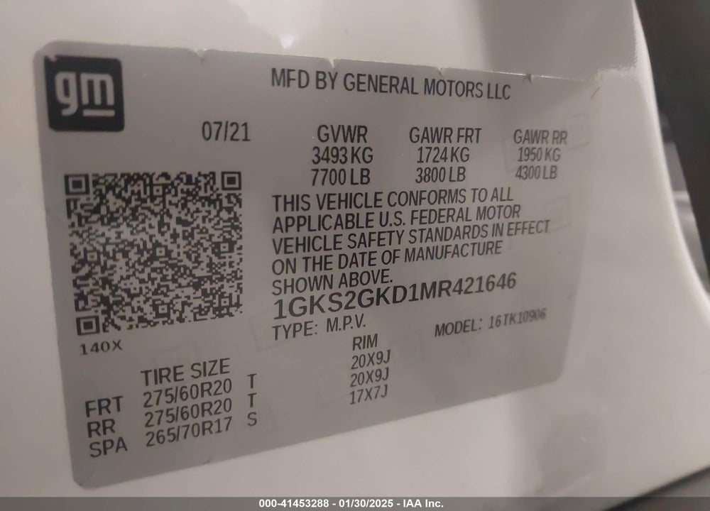 2021 GMC YUKON XL 4WD SLT VIN: 1GKS2GKD1MR421646