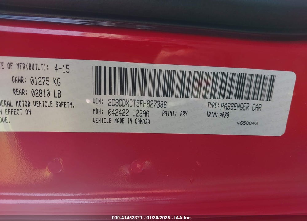 2015 DODGE CHARGER R/T VIN: 2C3CDXCT5FH827386