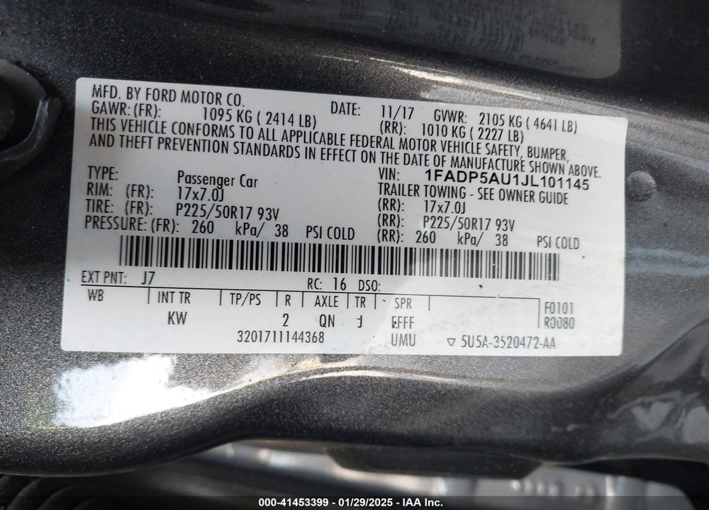2018 FORD C-MAX VIN: 1FADP5AU1JL101145