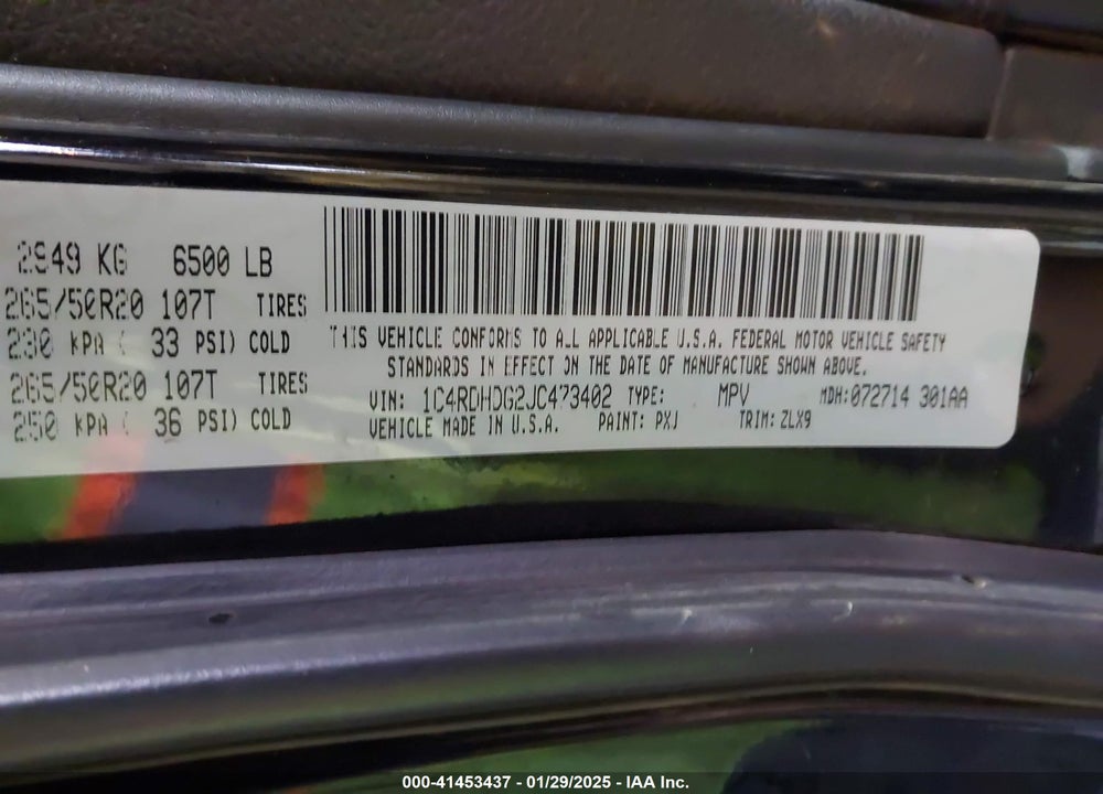 2018 DODGE DURANGO GT RWD VIN: 1C4RDHDG2JC473402