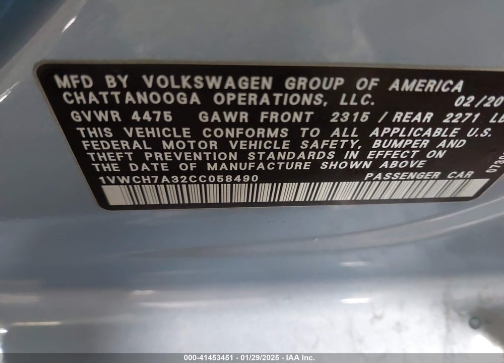 2012 VOLKSWAGEN PASSAT 2.5L SEL VIN: 1VWCH7A32CC058490