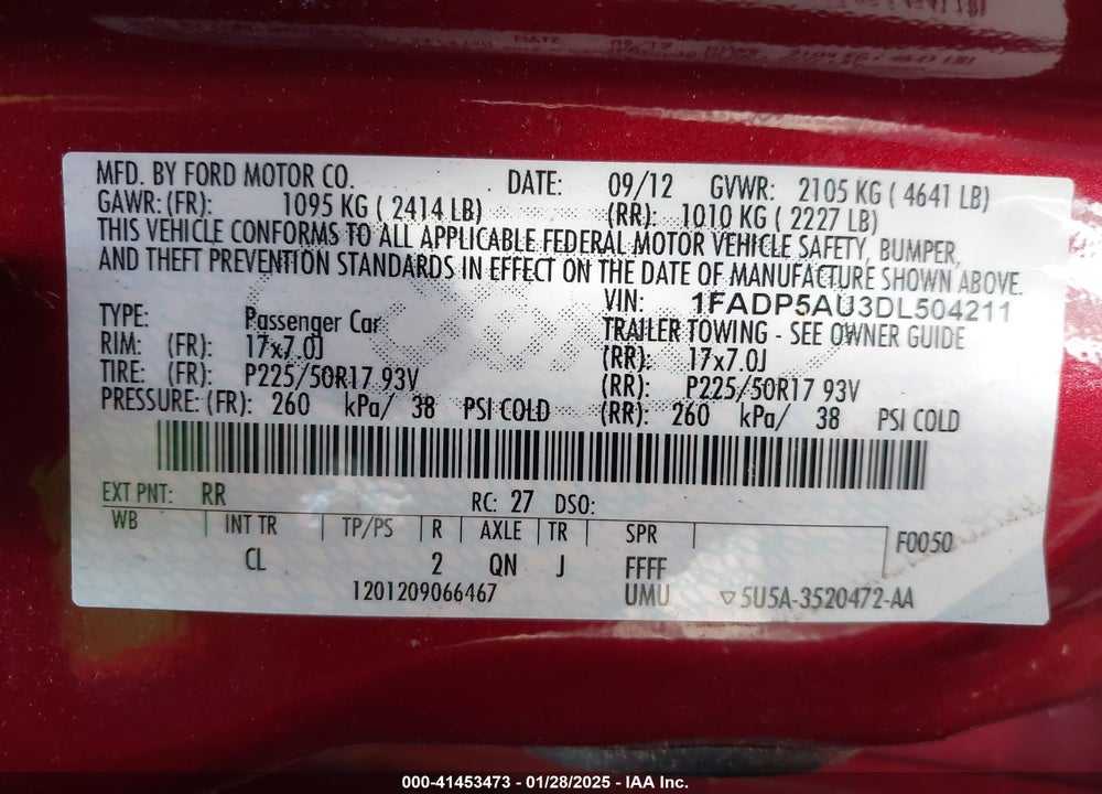 2013 FORD C-MAX HYBRID VIN: 1FADP5AU3DL504211
