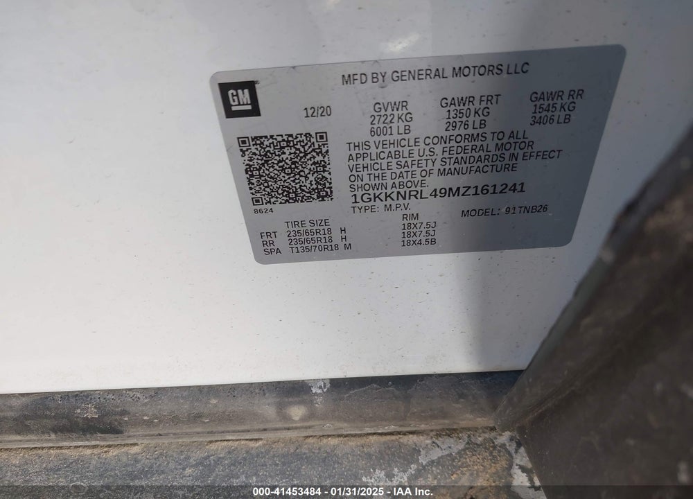 2021 GMC ACADIA VIN: 1GKKNRL49MZ161241