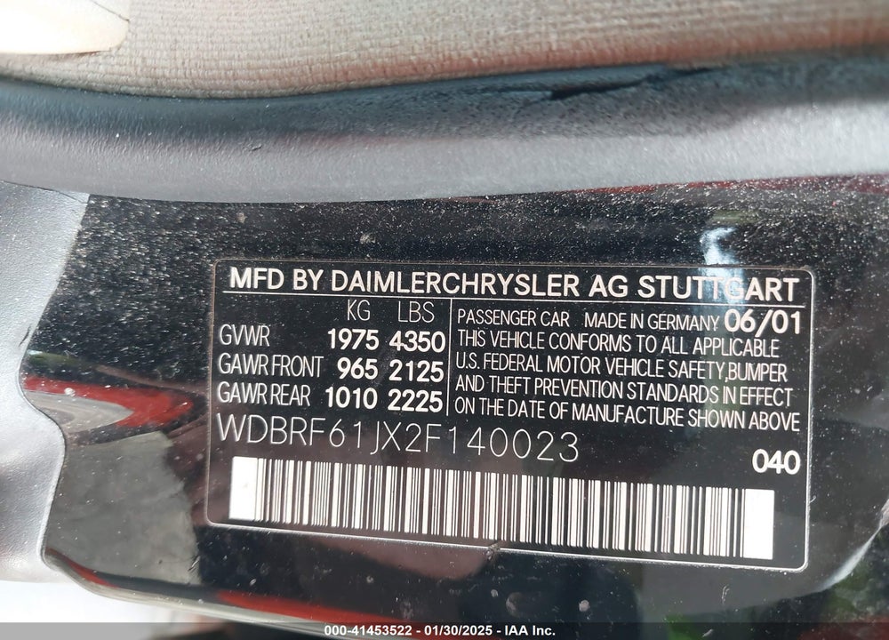 2002 MERCEDES-BENZ C 240 VIN: WDBRF61JX2F140023