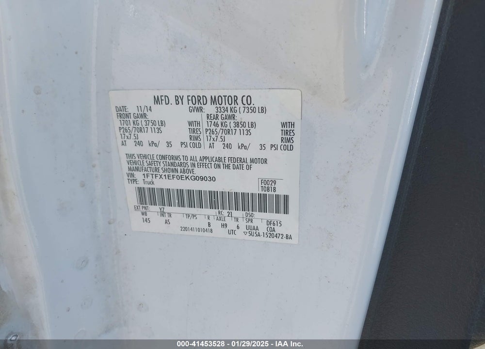 2014 FORD F-150 VIN: 1FTFX1EF0EKG09030