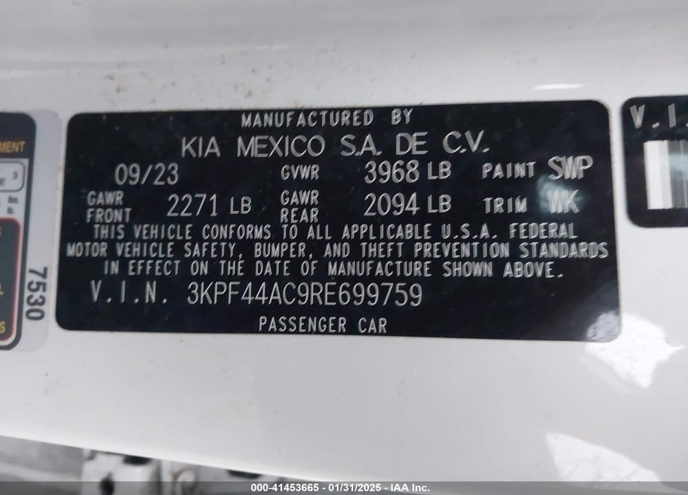 2024 KIA FORTE VIN: 3KPF44AC9RE699759