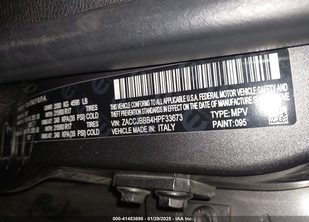2017 JEEP RENEGADE LATITUDE 4X4 VIN: ZACCJBBB4HPF33673