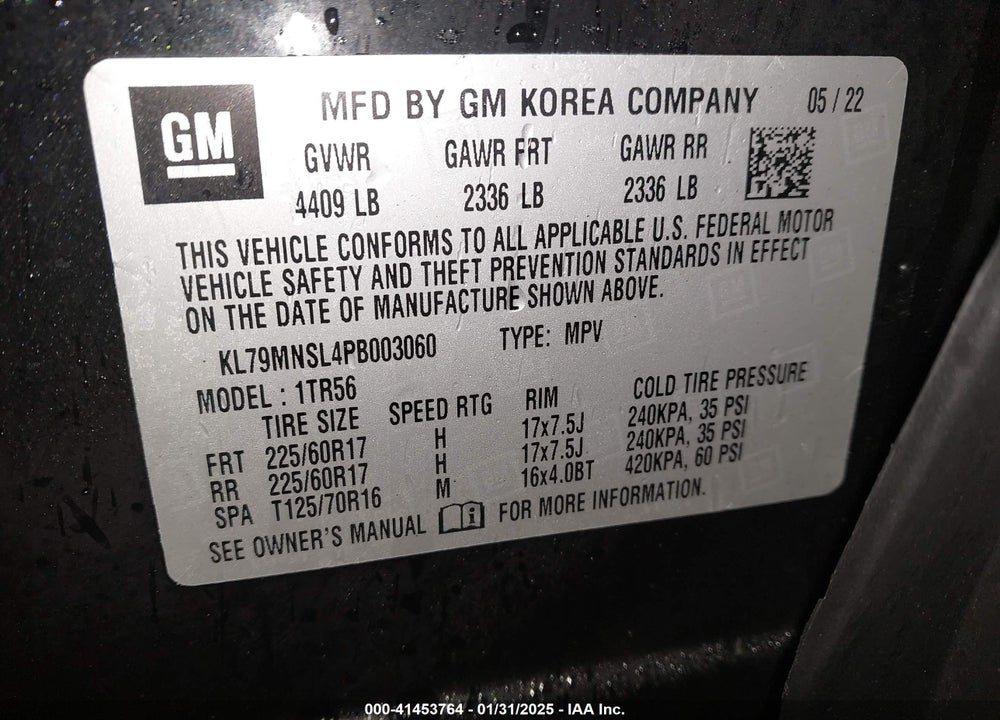 2023 CHEVROLET TRAILBLAZER AWD LS VIN: KL79MNSL4PB003060